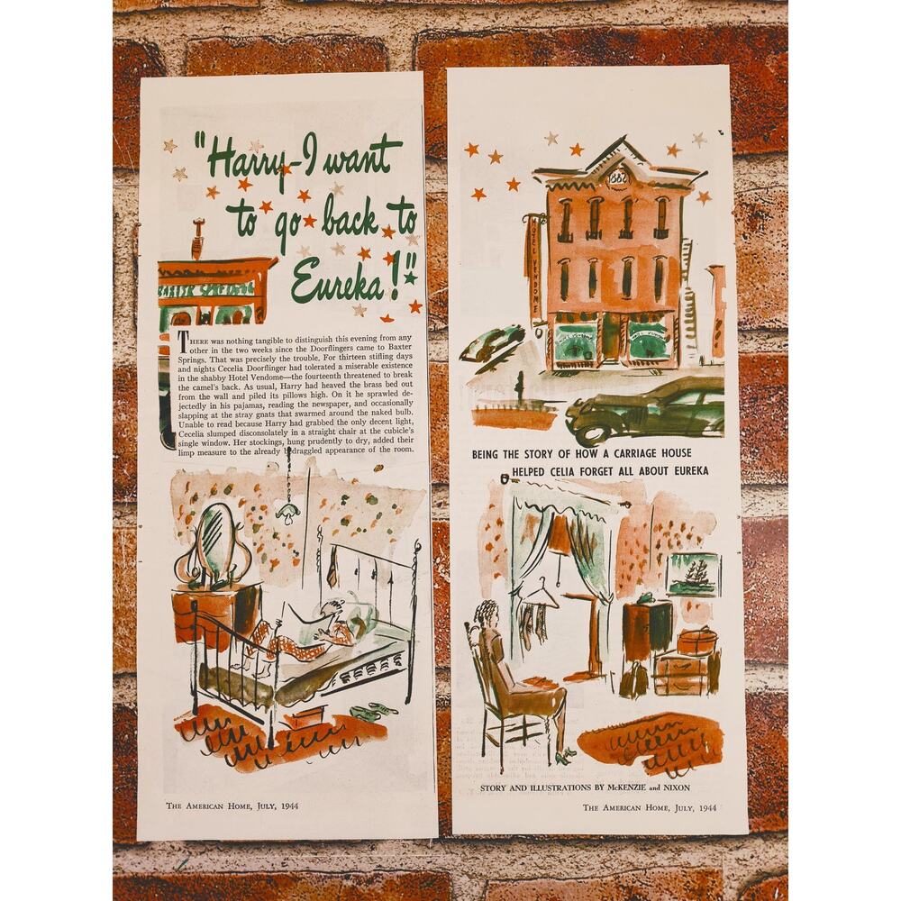 1944 "Harry I Want to Go Back to‎ Eureka!" Vtg Print Article Cover Pgs